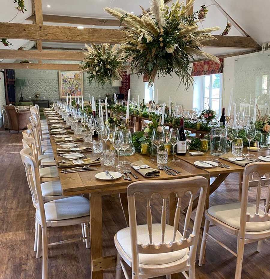 Table setup at Abbotstone Barn for party