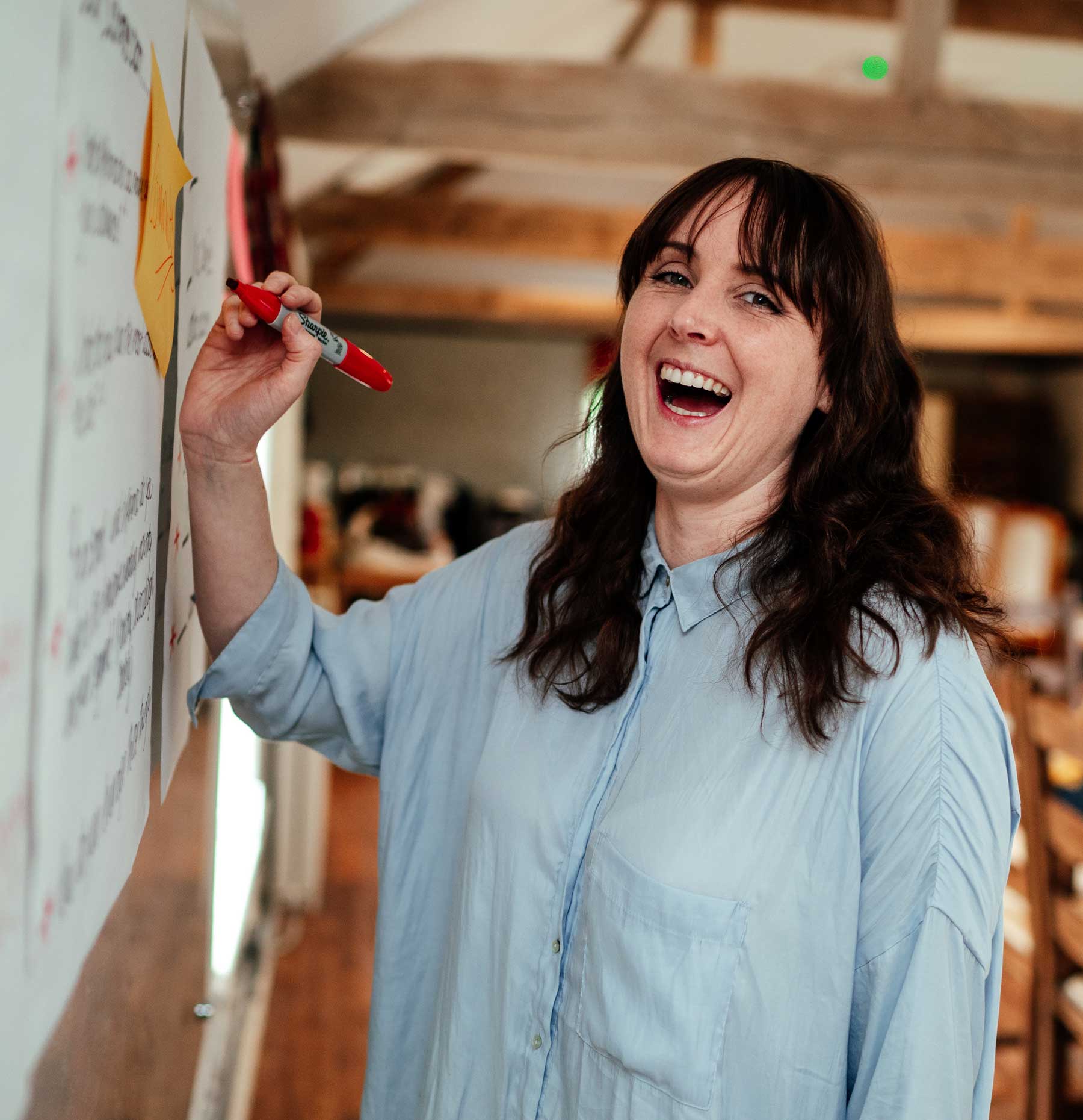 Lady using the whiteboard