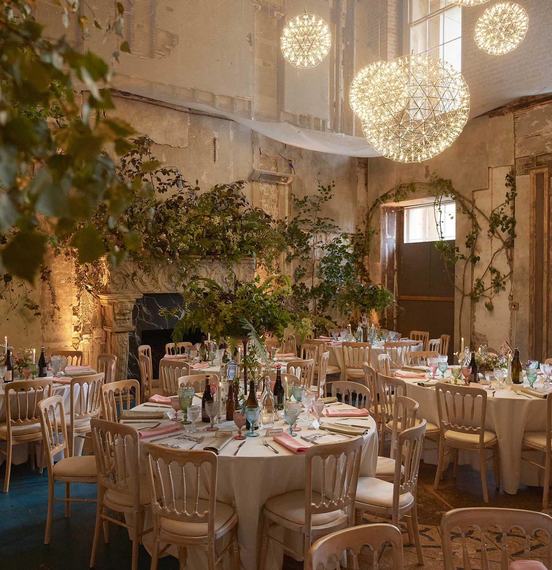 Tables laid up in The Grange for an event